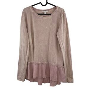 Eri + Ali by Anthropologie Sandwashed Blush Pink Long Sleeve Ruffled Top Medium